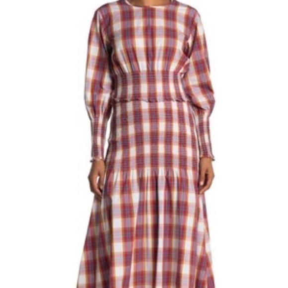 Something Navy Blanche Smocked Plaid Midi Dress Small NWOT Preppy Classic - Picture 2 of 16